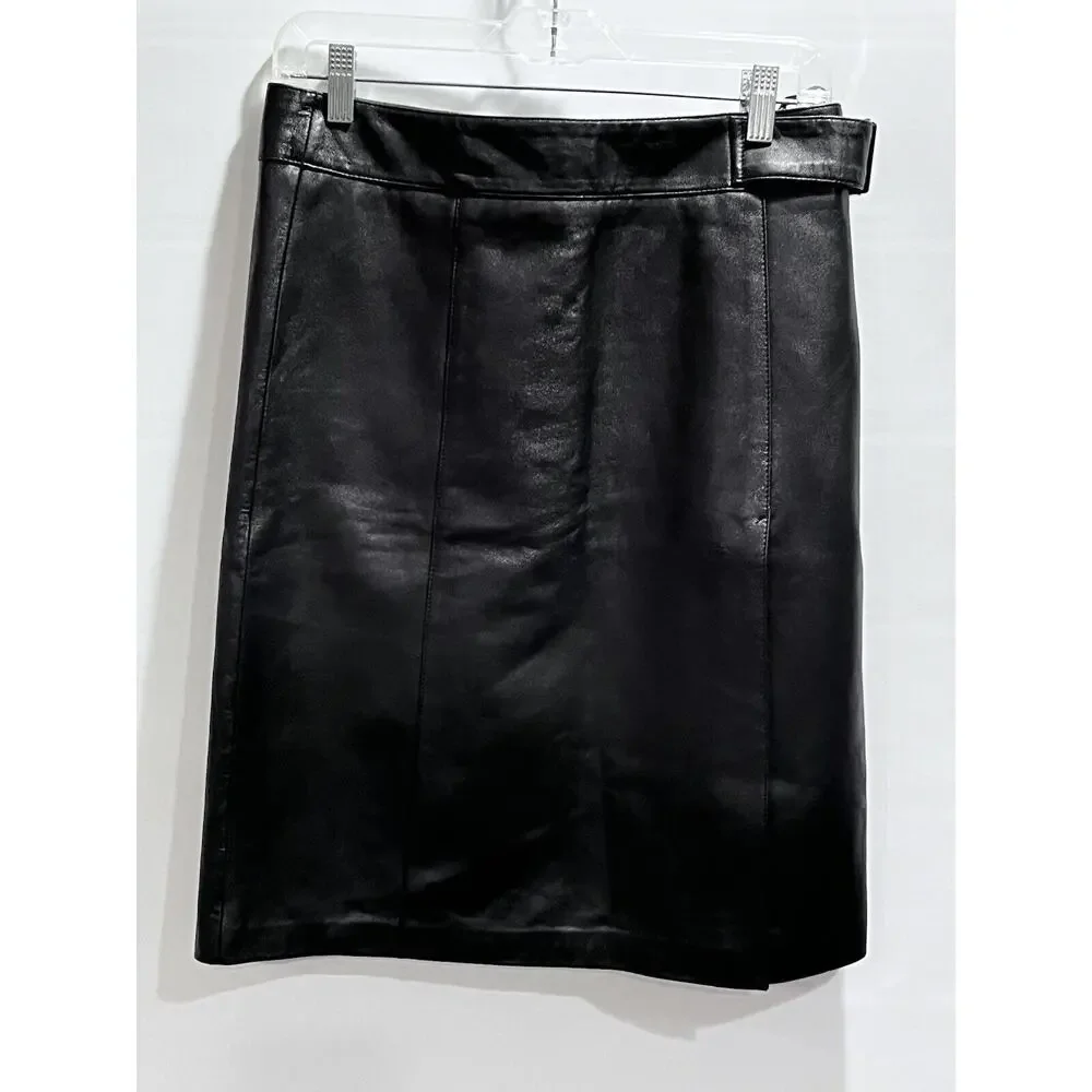 Bebe Butter Soft Black Genuine Leather Straight Skirt‎ size 8-10, 30” waist Y2K